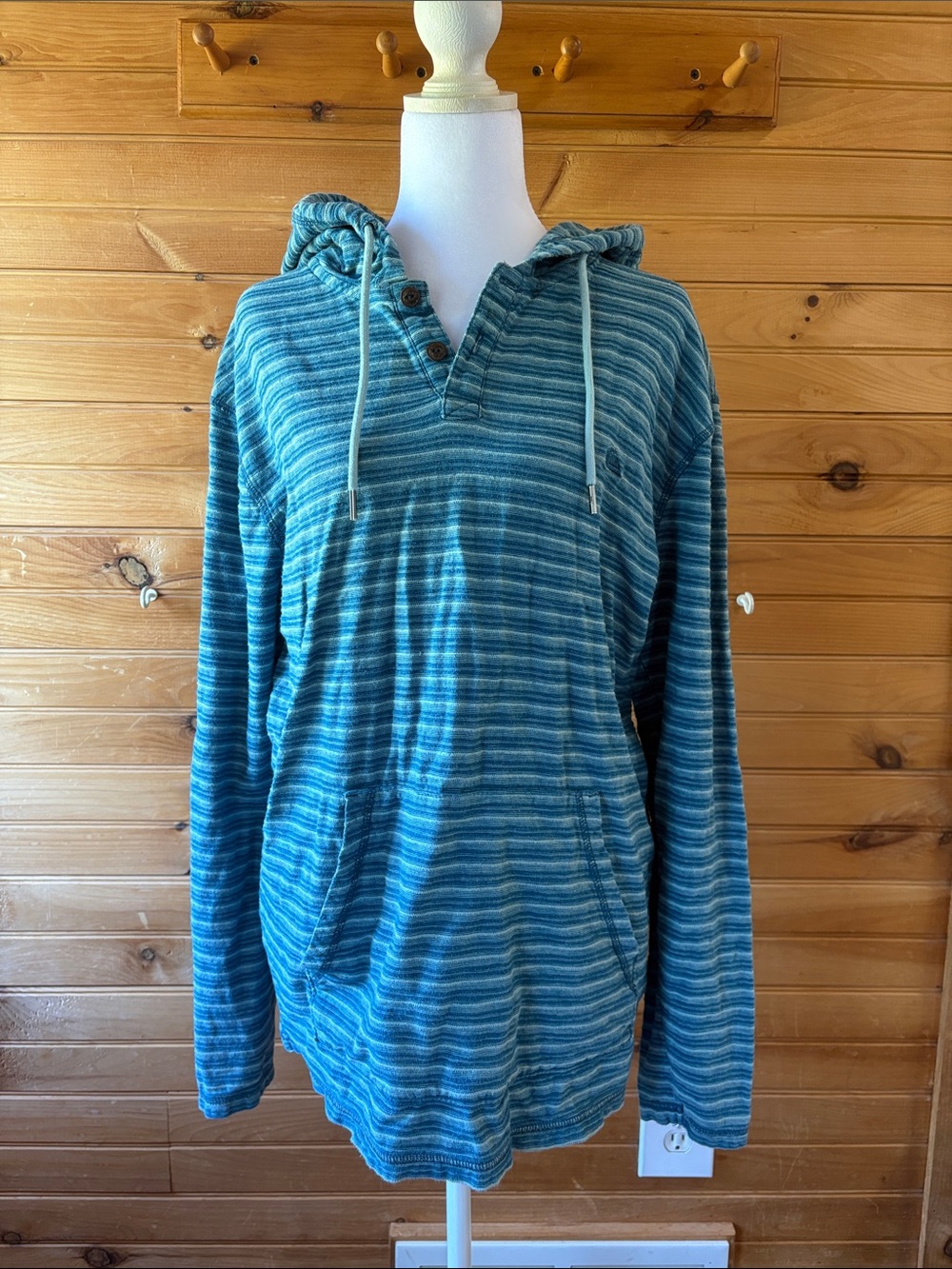 Quiksilver Teal & Navy Striped Henley Pullover Hoodie
